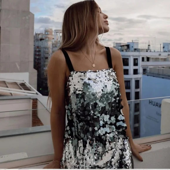 Zara BLOGGER'S FAVE! Silver Sequin Mini Dress - Picture 12 of 13